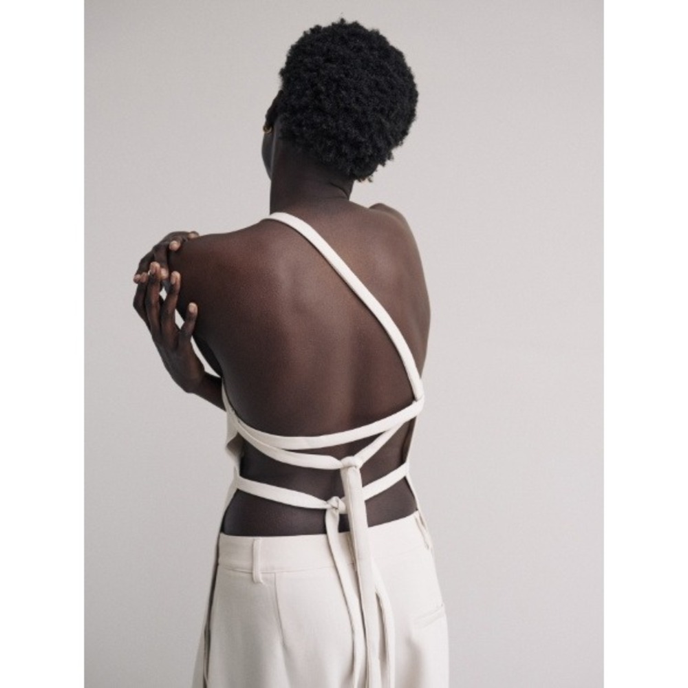 DISSH Rowan Top in Bone One Shoulder Strappy Open Tie Back Asymmetrical US 4